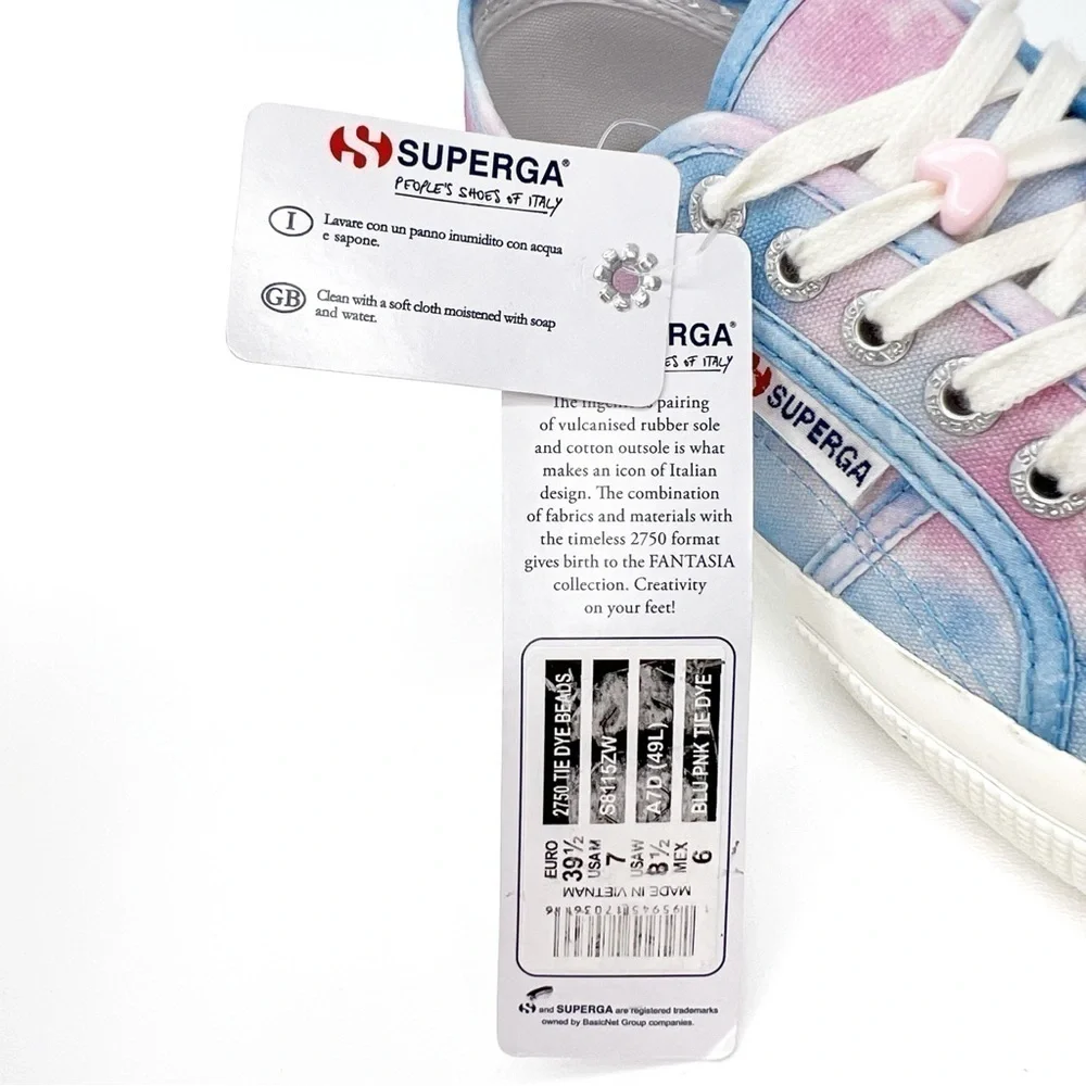 Superga Sneakers Canvas Blue Pink Tie Dye Beads Womens Size 8.5 Fantasia New NWT